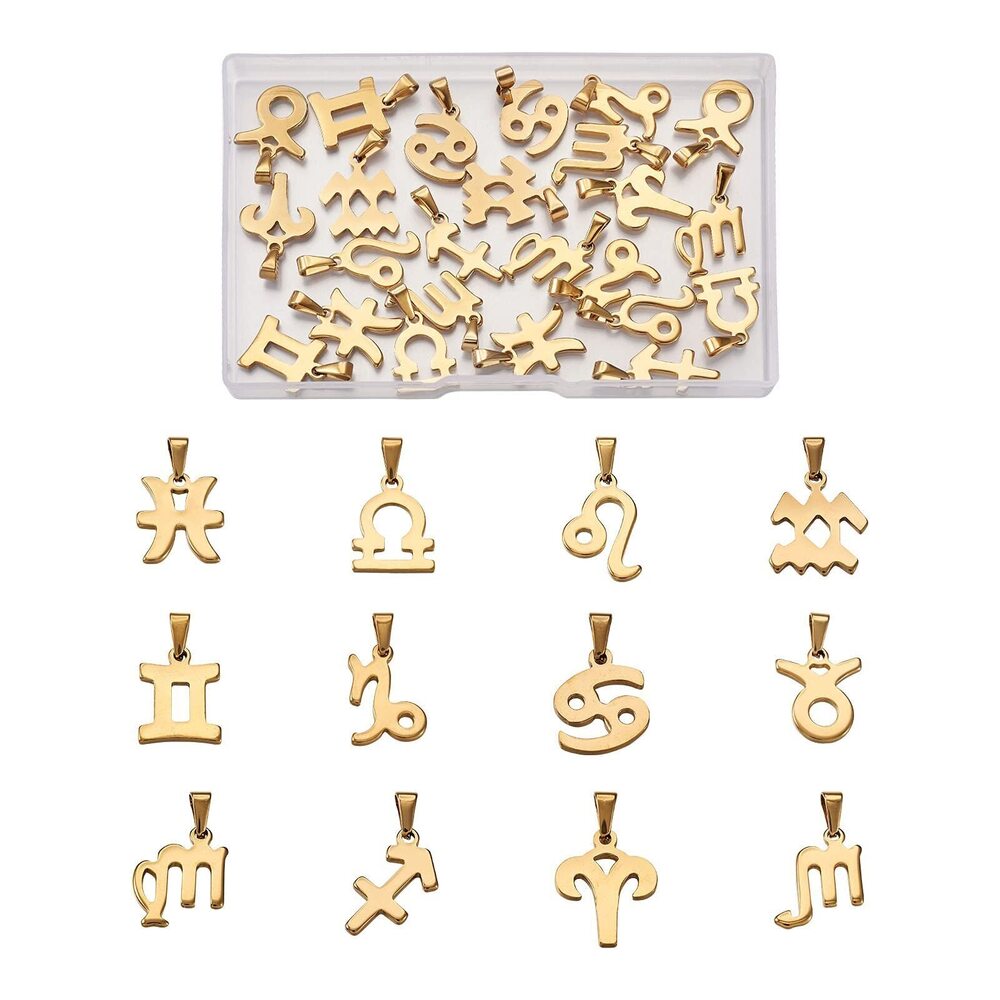 6561 Beadthoven 24pcs/2sets Stainless Steel Twelve Constellation Zodiac
